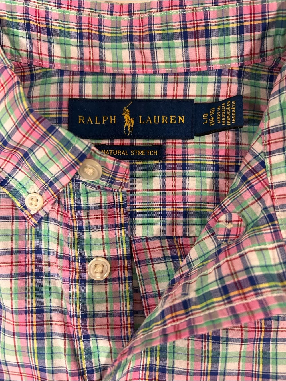 Ralph Lauren Men’s Pink, Green & White Plaid Button-Down Shirt